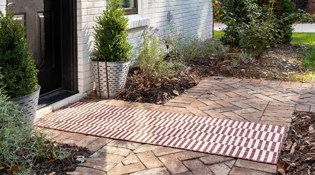 Rust Red 2' x 6' 1 Outdoor Striped Runner Area Rug Weather Resistant for Patio, Deck, Terrace, Balcony, Porch Geometric Pattern Waterproof Carpet for Sale at Rug Engine