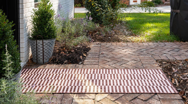 Rust Red 2' x 6' 1 Outdoor Striped Runner Area Rug Weather Resistant for Patio, Deck, Terrace, Balcony, Porch Geometric Pattern Waterproof Carpet for Sale at Rug Engine