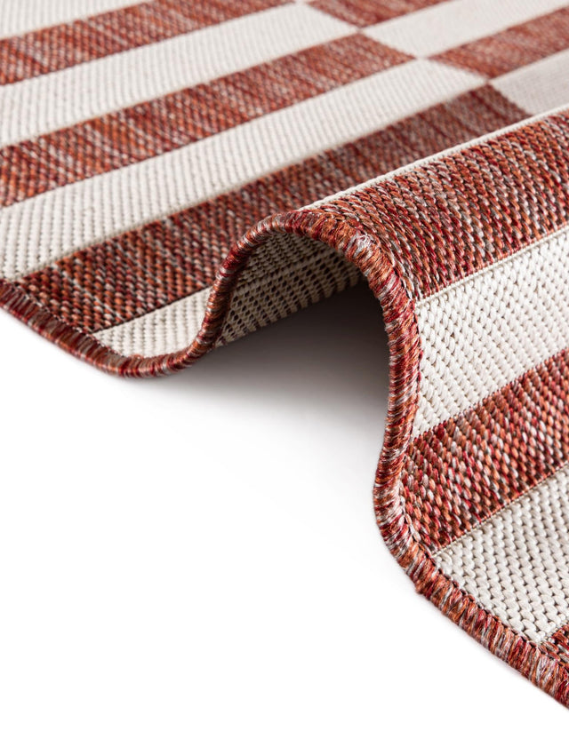 Rust Red 2' x 6' 1 Outdoor Striped Runner Area Rug Weather Resistant for Patio, Deck, Terrace, Balcony, Porch Geometric Pattern Waterproof Carpet for Sale at Rug Engine
