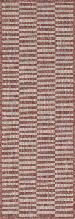 Rust Red 2' x 6' 1 Outdoor Striped Runner Area Rug Weather Resistant for Patio, Deck, Terrace, Balcony, Porch Geometric Pattern Waterproof Carpet for Sale at Rug Engine