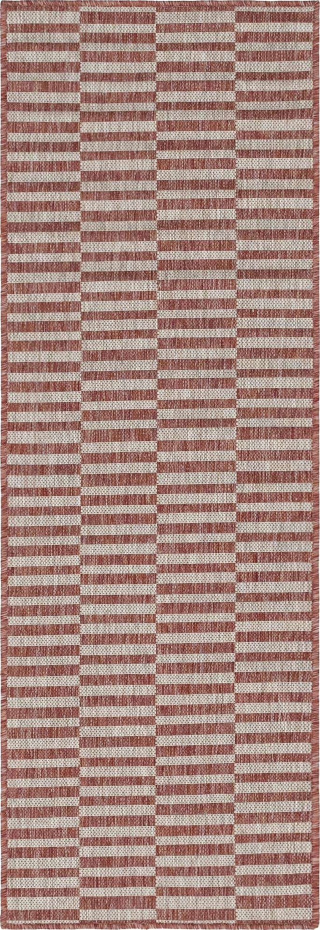Rust Red 2' x 6' 1 Outdoor Striped Runner Area Rug Weather Resistant for Patio, Deck, Terrace, Balcony, Porch Geometric Pattern Waterproof Carpet for Sale at Rug Engine