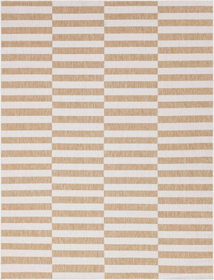 Taupe 9' x 12' Outdoor Striped Rectangle Area Rug Weather Resistant for Patio, Deck, Terrace, Balcony, Porch Geometric Pattern Waterproof Carpet for Sale at Rug Engine