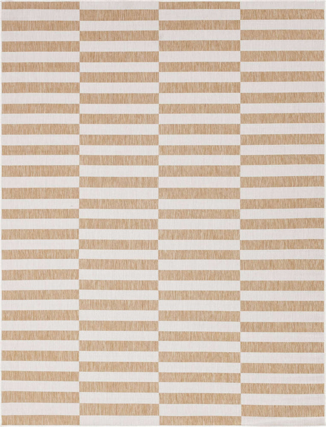 Taupe 9' x 12' Outdoor Striped Rectangle Area Rug Weather Resistant for Patio, Deck, Terrace, Balcony, Porch Geometric Pattern Waterproof Carpet for Sale at Rug Engine