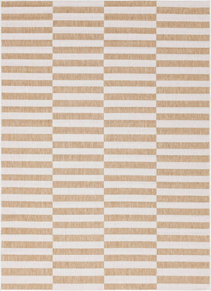 Taupe 7' 10 x 11' Outdoor Striped Rectangle Area Rug Weather Resistant for Patio, Deck, Terrace, Balcony, Porch Geometric Pattern Waterproof Carpet for Sale at Rug Engine
