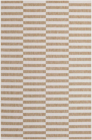 Taupe 6' 1 x 9' Outdoor Striped Rectangle Area Rug Weather Resistant for Patio, Deck, Terrace, Balcony, Porch Geometric Pattern Waterproof Carpet for Sale at Rug Engine