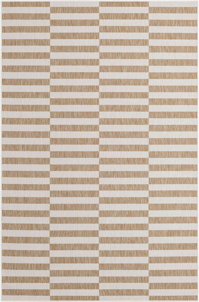 Taupe 6' 1 x 9' Outdoor Striped Rectangle Area Rug Weather Resistant for Patio, Deck, Terrace, Balcony, Porch Geometric Pattern Waterproof Carpet for Sale at Rug Engine
