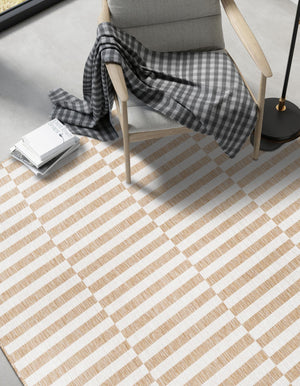 Taupe 4' 1 x 6' 1 Outdoor Striped Rectangle Area Rug Weather Resistant for Patio, Deck, Terrace, Balcony, Porch Geometric Pattern Waterproof Carpet for Sale at Rug Engine