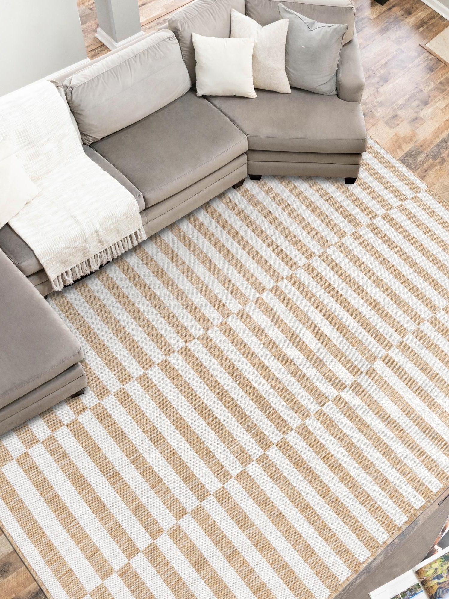 Taupe 7' 10 x 11' Outdoor Striped Rectangle Area Rug Weather Resistant for Patio, Deck, Terrace, Balcony, Porch Geometric Pattern Waterproof Carpet for Sale at Rug Engine