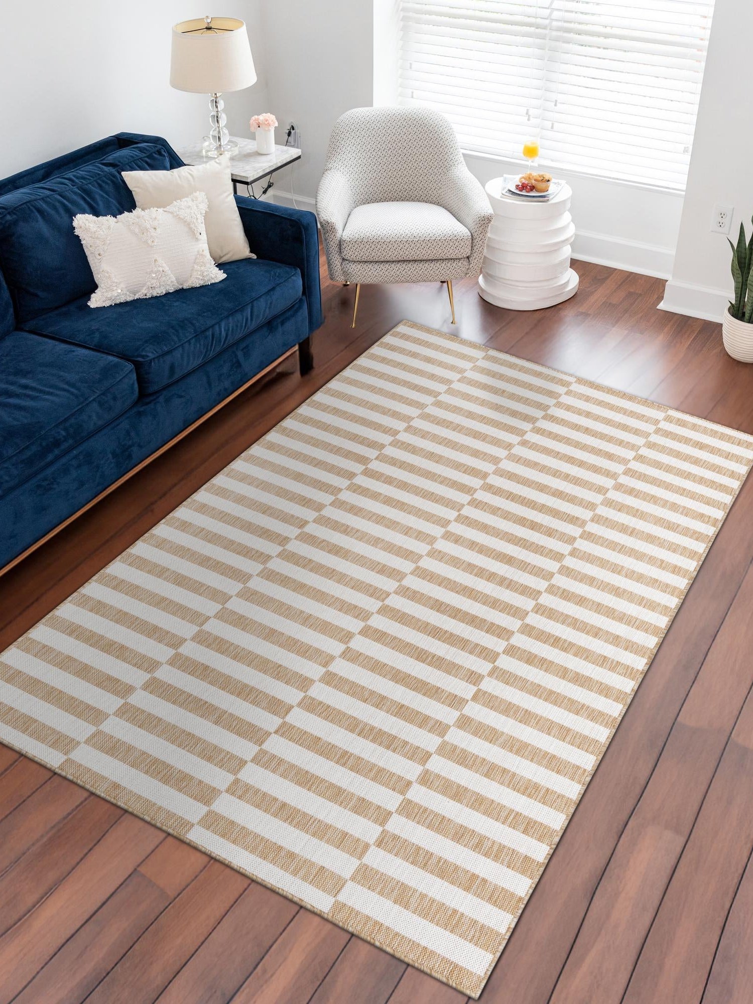 Taupe 2' x 3' 1 Outdoor Striped Rectangle Area Rug Weather Resistant for Patio, Deck, Terrace, Balcony, Porch Geometric Pattern Waterproof Carpet for Sale at Rug Engine