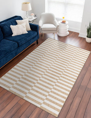 Taupe 4' 1 x 6' 1 Outdoor Striped Rectangle Area Rug Weather Resistant for Patio, Deck, Terrace, Balcony, Porch Geometric Pattern Waterproof Carpet for Sale at Rug Engine