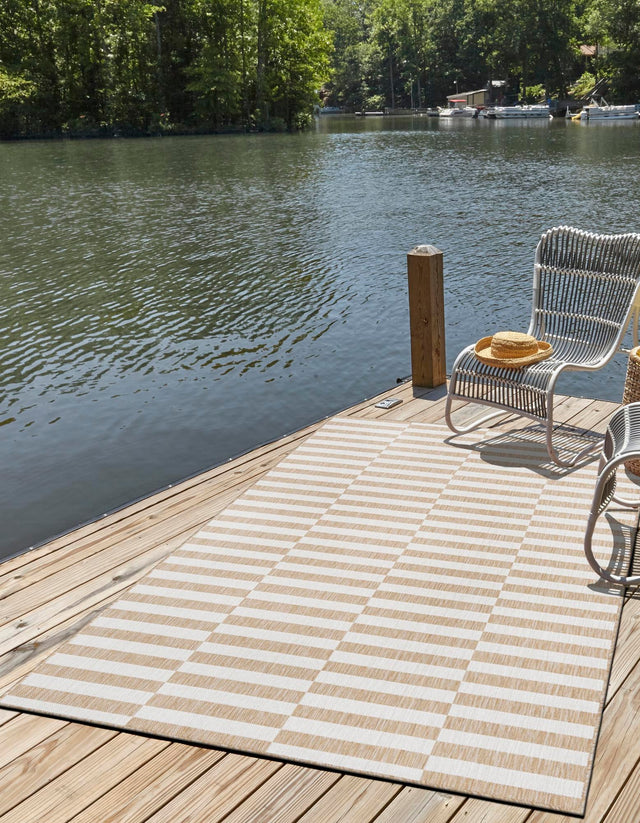 Taupe 10' x 14' 1 Outdoor Striped Rectangle Rug