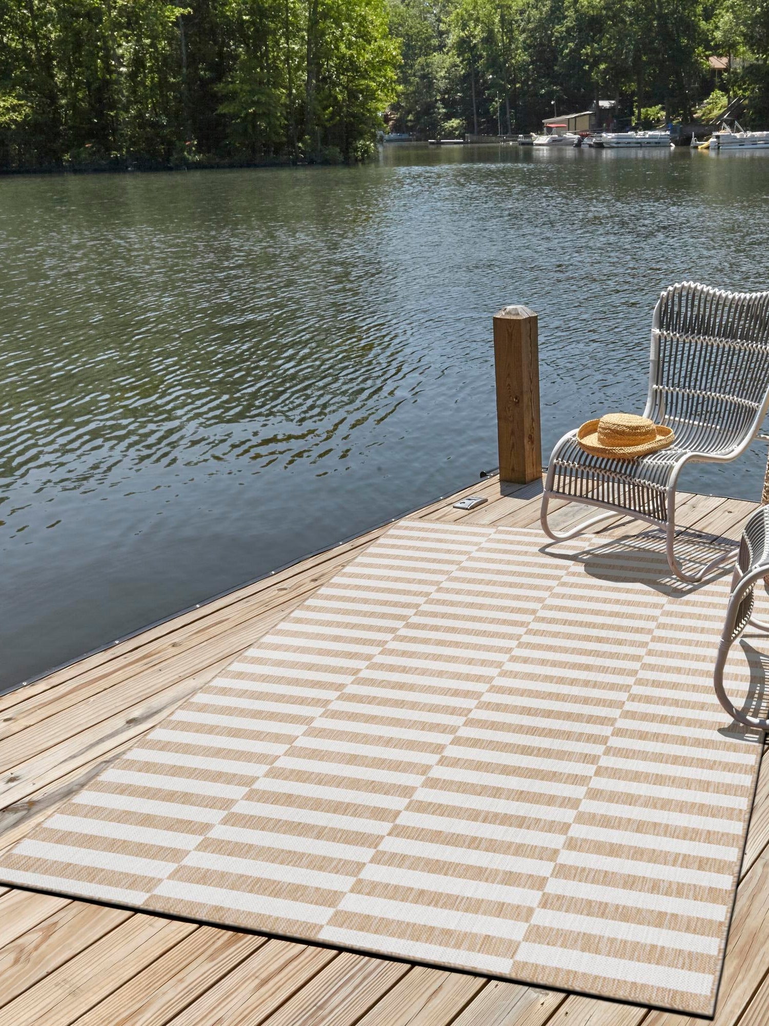 Taupe 10' x 13' 1 Outdoor Striped Rectangle Area Rug Weather Resistant for Patio, Deck, Terrace, Balcony, Porch Geometric Pattern Waterproof Carpet for Sale at Rug Engine