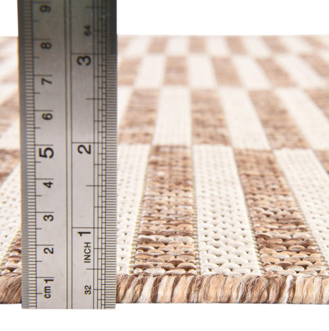 Taupe 5' 3 x 7' 1 Outdoor Striped Rectangle Area Rug Weather Resistant for Patio, Deck, Terrace, Balcony, Porch Geometric Pattern Waterproof Carpet for Sale at Rug Engine