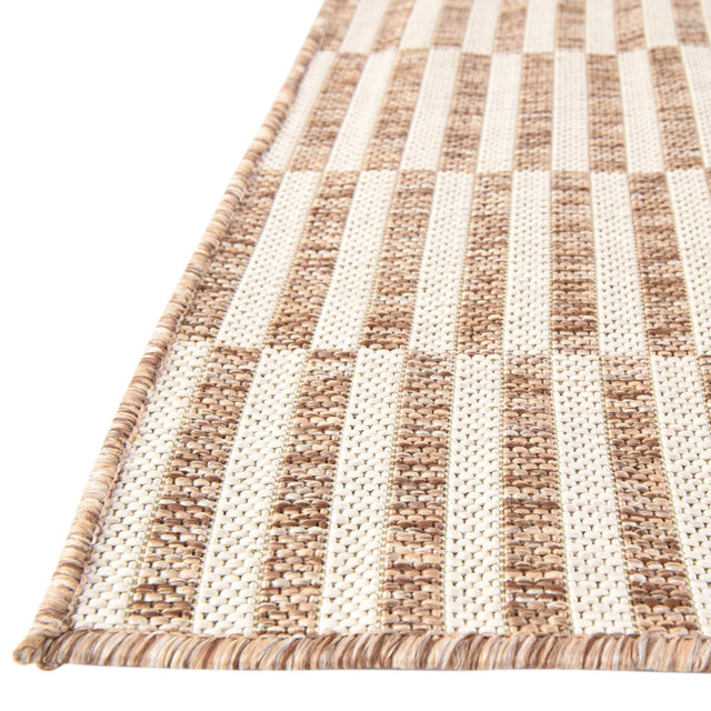 Taupe 5' 3 x 7' 1 Outdoor Striped Rectangle Area Rug Weather Resistant for Patio, Deck, Terrace, Balcony, Porch Geometric Pattern Waterproof Carpet for Sale at Rug Engine