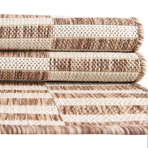Taupe 5' 3 x 7' 1 Outdoor Striped Rectangle Area Rug Weather Resistant for Patio, Deck, Terrace, Balcony, Porch Geometric Pattern Waterproof Carpet for Sale at Rug Engine