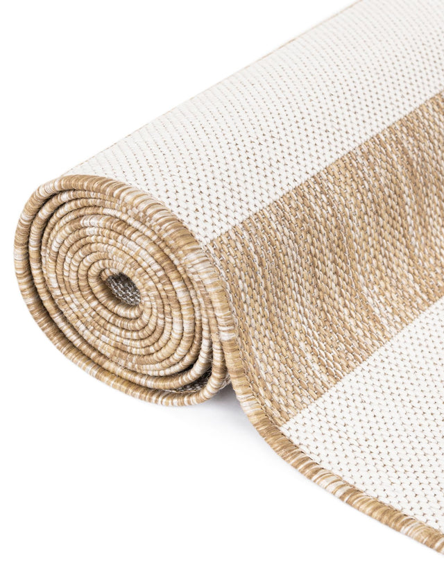Taupe 5' 3 x 7' 1 Outdoor Striped Rectangle Area Rug Weather Resistant for Patio, Deck, Terrace, Balcony, Porch Geometric Pattern Waterproof Carpet for Sale at Rug Engine