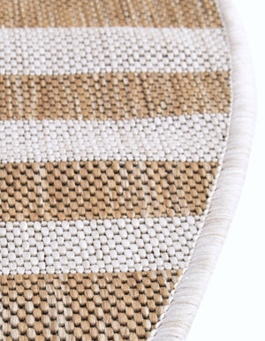 Taupe 12' x 12' Outdoor Striped Round Area Rug Weather Resistant for Patio, Deck, Terrace, Balcony, Porch Geometric Pattern Waterproof Carpet for Sale at Rug Engine