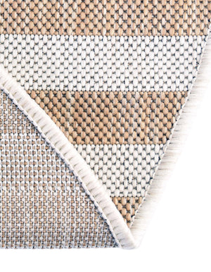 Taupe 6' 1 x 6' 1 Outdoor Striped Round Area Rug Weather Resistant for Patio, Deck, Terrace, Balcony, Porch Geometric Pattern Waterproof Carpet for Sale at Rug Engine