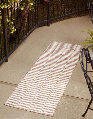 Taupe 2' x 6' 1 Outdoor Striped Runner Area Rug Weather Resistant for Patio, Deck, Terrace, Balcony, Porch Geometric Pattern Waterproof Carpet for Sale at Rug Engine