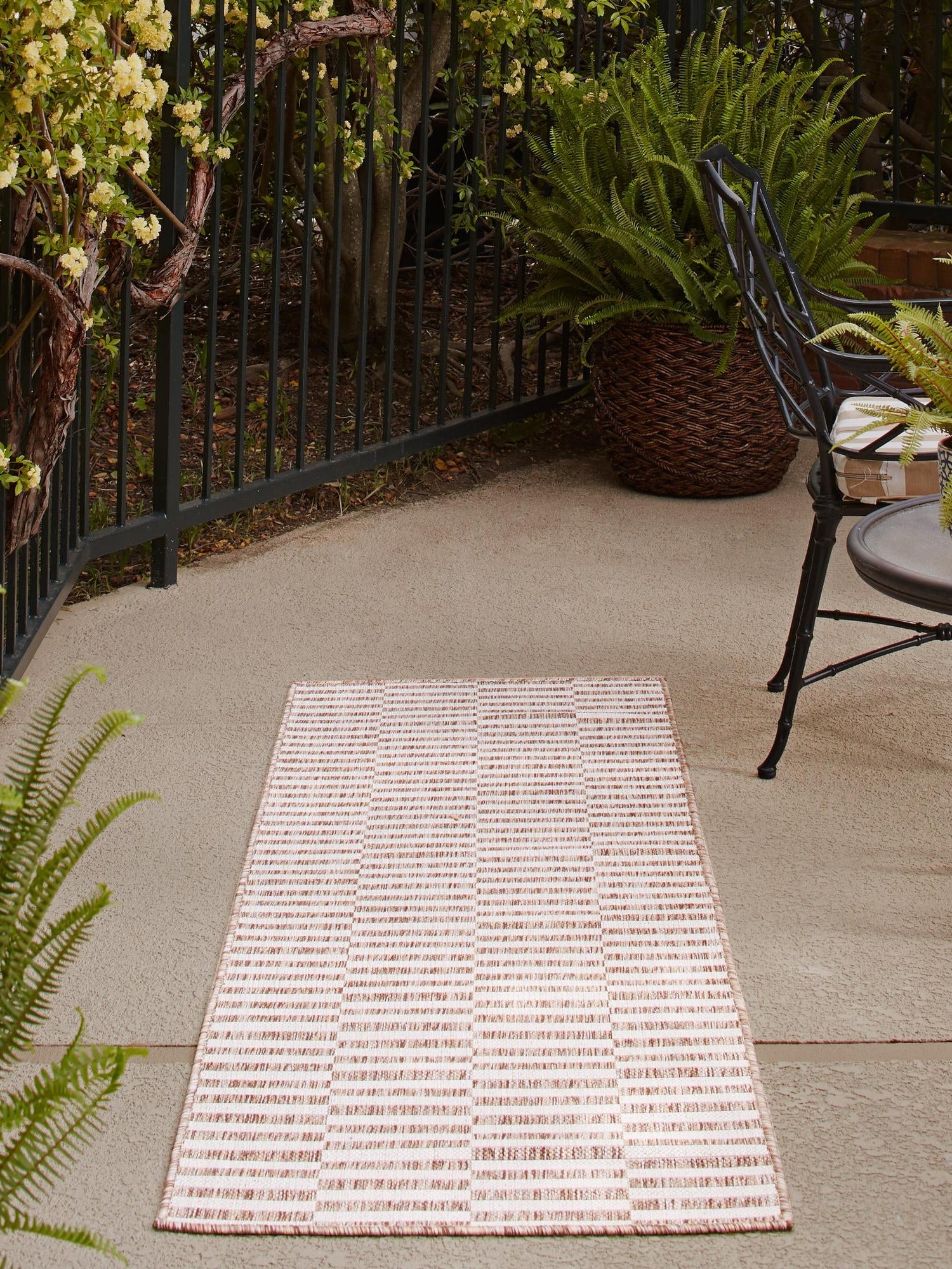 Taupe 2' x 8' Outdoor Striped Runner Area Rug Weather Resistant for Patio, Deck, Terrace, Balcony, Porch Geometric Pattern Waterproof Carpet for Sale at Rug Engine
