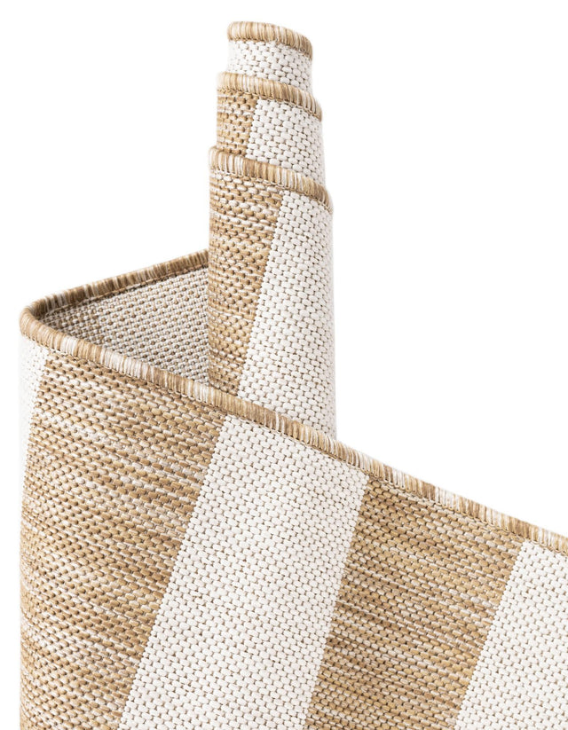 Taupe 2' x 6' 1 Outdoor Striped Runner Area Rug Weather Resistant for Patio, Deck, Terrace, Balcony, Porch Geometric Pattern Waterproof Carpet for Sale at Rug Engine