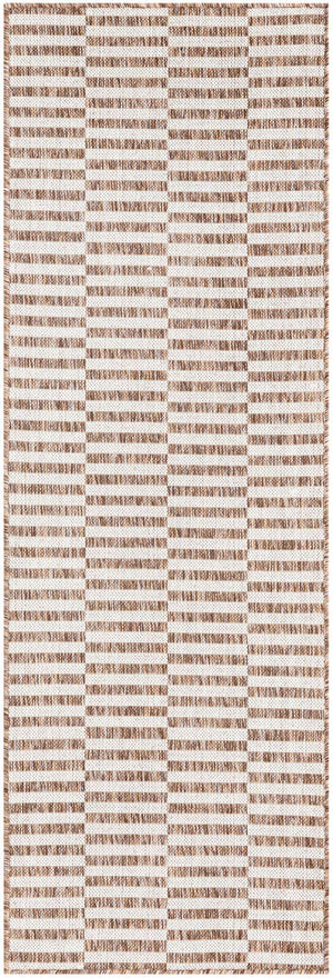 Taupe 2' x 6' 1 Outdoor Striped Runner Area Rug Weather Resistant for Patio, Deck, Terrace, Balcony, Porch Geometric Pattern Waterproof Carpet for Sale at Rug Engine