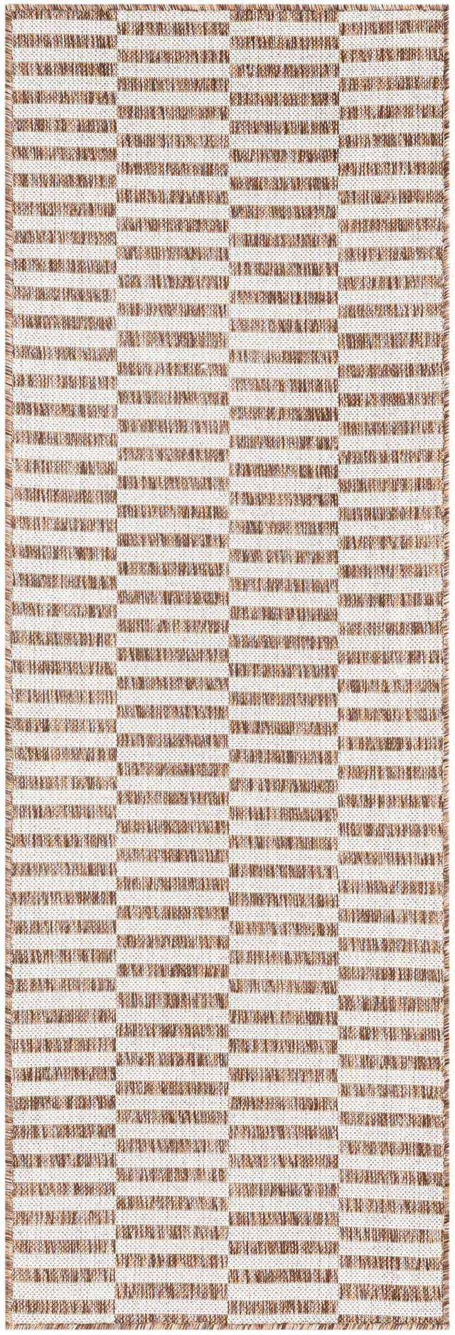 Taupe 2' x 6' 1 Outdoor Striped Runner Area Rug Weather Resistant for Patio, Deck, Terrace, Balcony, Porch Geometric Pattern Waterproof Carpet for Sale at Rug Engine