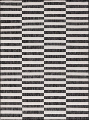 Charcoal 9' x 12' Outdoor Striped Rectangle Area Rug Weather Resistant for Patio, Deck, Terrace, Balcony, Porch Geometric Pattern Waterproof Carpet for Sale at Rug Engine