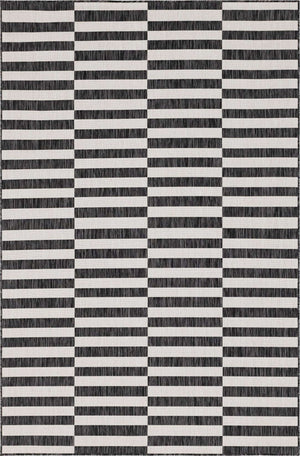 Charcoal 6' 1 x 9' Outdoor Striped Rectangle Area Rug Weather Resistant for Patio, Deck, Terrace, Balcony, Porch Geometric Pattern Waterproof Carpet for Sale at Rug Engine