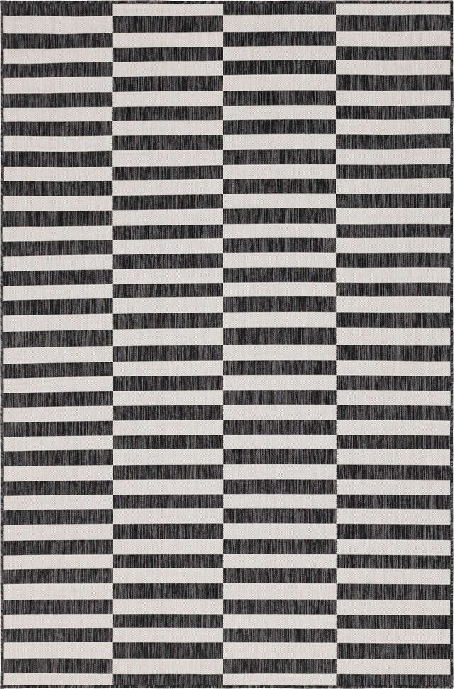 Charcoal 6' 1 x 9' Outdoor Striped Rectangle Area Rug Weather Resistant for Patio, Deck, Terrace, Balcony, Porch Geometric Pattern Waterproof Carpet for Sale at Rug Engine