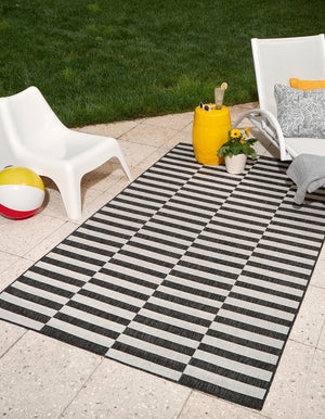 Charcoal 7' 1 x 10' Outdoor Striped Rectangle Area Rug Weather Resistant for Patio, Deck, Terrace, Balcony, Porch Geometric Pattern Waterproof Carpet for Sale at Rug Engine