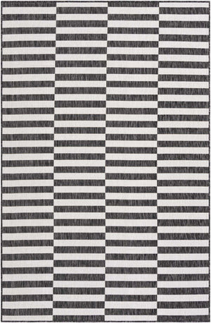 Charcoal 5' 3 x 8' Outdoor Striped Rectangle Area Rug Weather Resistant for Patio, Deck, Terrace, Balcony, Porch Geometric Pattern Waterproof Carpet for Sale at Rug Engine