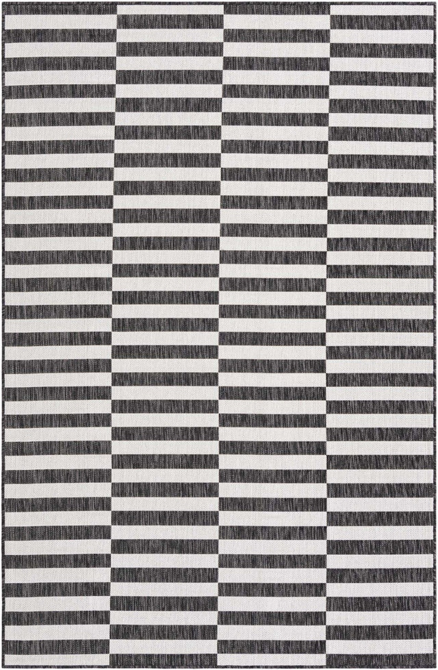 Charcoal 5' 3 x 8' Outdoor Striped Rectangle Area Rug Weather Resistant for Patio, Deck, Terrace, Balcony, Porch Geometric Pattern Waterproof Carpet for Sale at Rug Engine