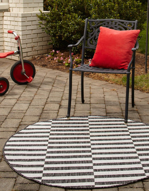 Charcoal 13' 1 x 13' 1 Outdoor Striped Round Area Rug Weather Resistant for Patio, Deck, Terrace, Balcony, Porch Geometric Pattern Waterproof Carpet for Sale at Rug Engine
