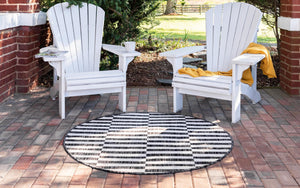 Charcoal 4' 1 x 4' 1 Outdoor Striped Round Area Rug Weather Resistant for Patio, Deck, Terrace, Balcony, Porch Geometric Pattern Waterproof Carpet for Sale at Rug Engine