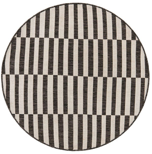 Charcoal 4' 1 x 4' 1 Outdoor Striped Round Area Rug Weather Resistant for Patio, Deck, Terrace, Balcony, Porch Geometric Pattern Waterproof Carpet for Sale at Rug Engine