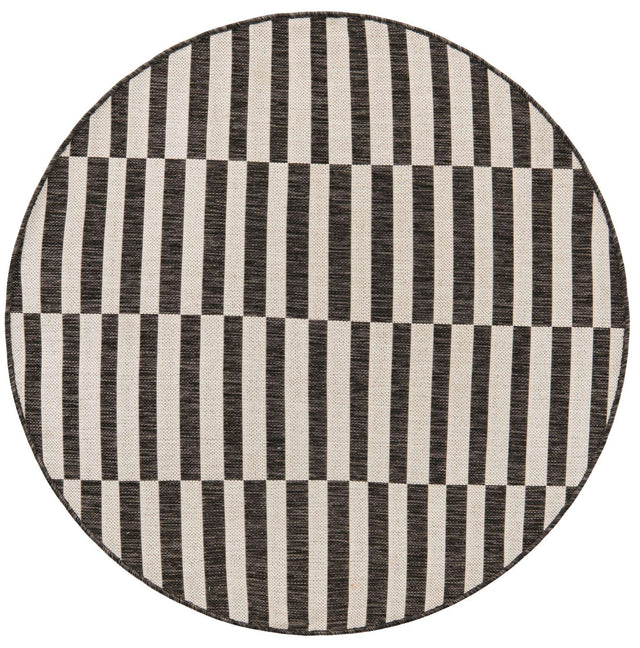 Charcoal 4' 1 x 4' 1 Outdoor Striped Round Area Rug Weather Resistant for Patio, Deck, Terrace, Balcony, Porch Geometric Pattern Waterproof Carpet for Sale at Rug Engine