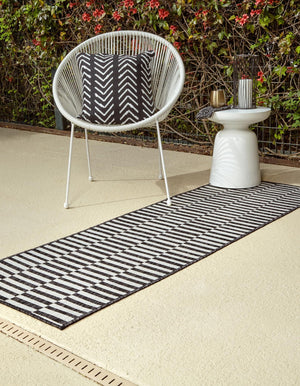 Charcoal 2' x 8' Outdoor Striped Runner Area Rug Weather Resistant for Patio, Deck, Terrace, Balcony, Porch Geometric Pattern Waterproof Carpet for Sale at Rug Engine