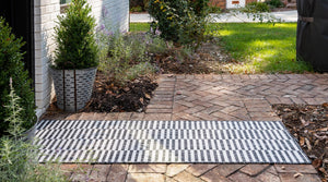 Charcoal 2' x 8' Outdoor Striped Runner Area Rug Weather Resistant for Patio, Deck, Terrace, Balcony, Porch Geometric Pattern Waterproof Carpet for Sale at Rug Engine