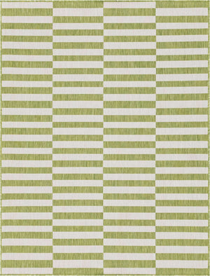 Green 9' x 12' Outdoor Striped Rectangle Area Rug Weather Resistant for Patio, Deck, Terrace, Balcony, Porch Geometric Pattern Waterproof Carpet for Sale at Rug Engine