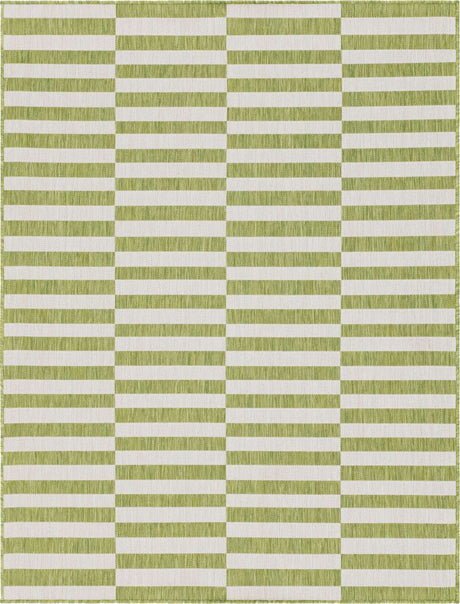Green 9' x 12' Outdoor Striped Rectangle Area Rug Weather Resistant for Patio, Deck, Terrace, Balcony, Porch Geometric Pattern Waterproof Carpet for Sale at Rug Engine