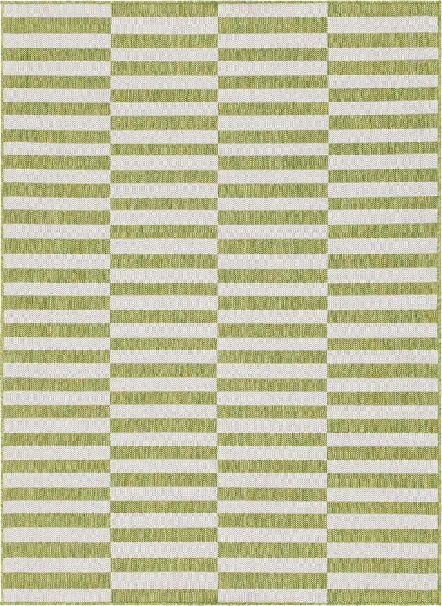 Green 7' 10 x 11' Outdoor Striped Rectangle Area Rug Weather Resistant for Patio, Deck, Terrace, Balcony, Porch Geometric Pattern Waterproof Carpet for Sale at Rug Engine