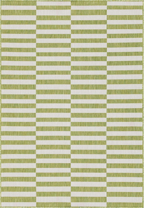 Green 7' 1 x 10' Outdoor Striped Rectangle Rug