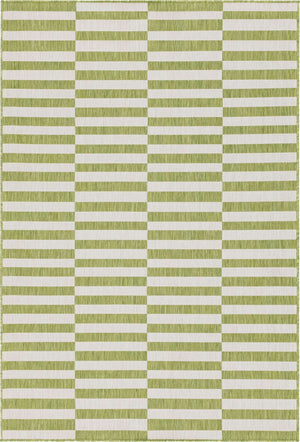 Green 6' 1 x 9' Outdoor Striped Rectangle Rug
