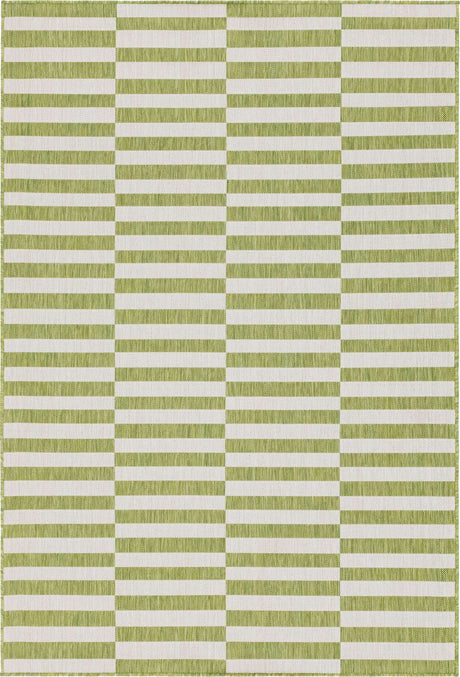 Green 6' 1 x 9' Outdoor Striped Rectangle Rug