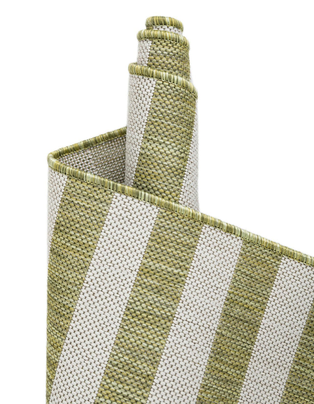 Green 7' 1 x 10' Outdoor Striped Rectangle Rug