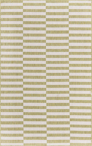 Green 5' 3 x 8' Outdoor Striped Rectangle Area Rug Weather Resistant for Patio, Deck, Terrace, Balcony, Porch
