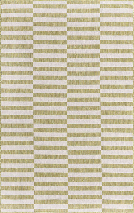 Green 5' 3 x 8' Outdoor Striped Rectangle Area Rug Weather Resistant for Patio, Deck, Terrace, Balcony, Porch
