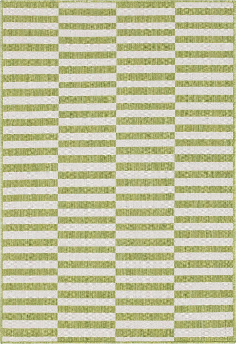 Green 4' 1 x 6' 1 Outdoor Striped Rectangle Rug
