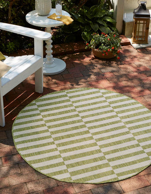 Green 12' x 12' Outdoor Striped Round Area Rug Weather Resistant for Patio, Deck, Terrace, Balcony, Porch Geometric Pattern Waterproof Carpet for Sale at Rug Engine